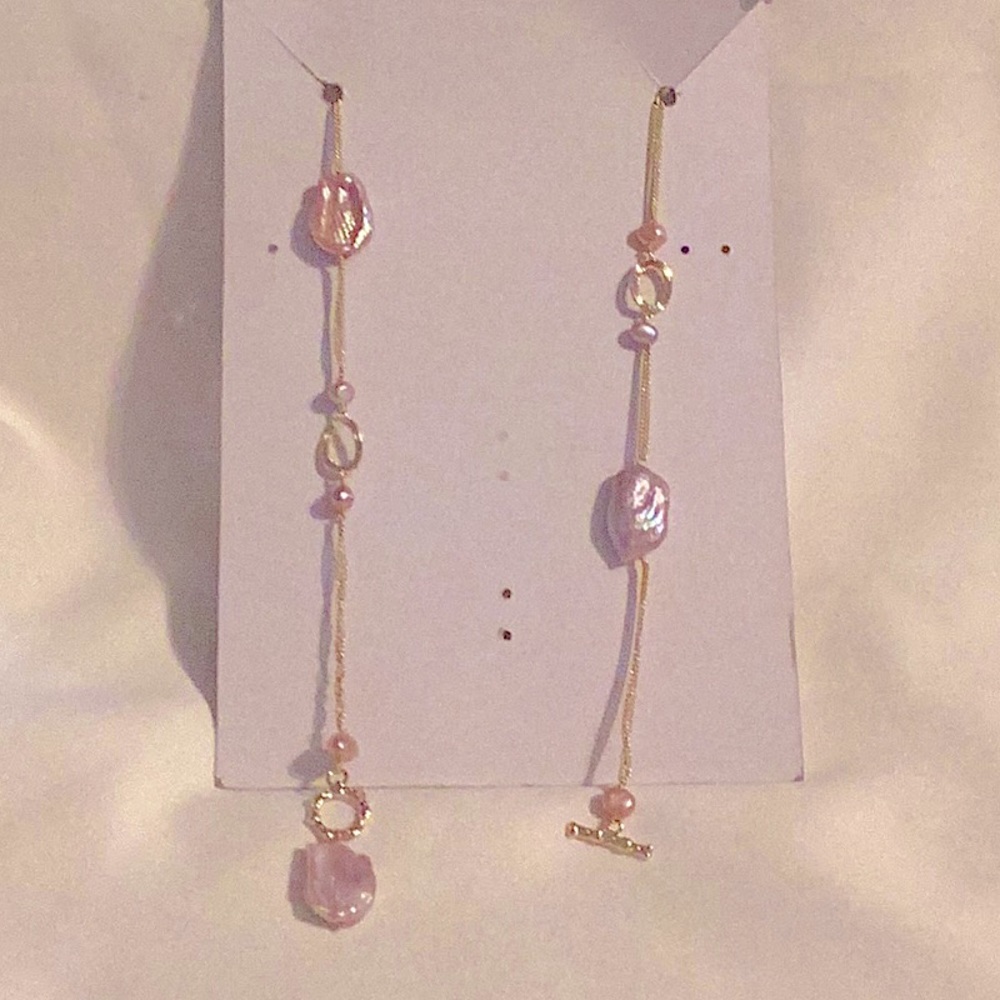 Delicate Pink Pearl Drop Necklace- Gold Accents